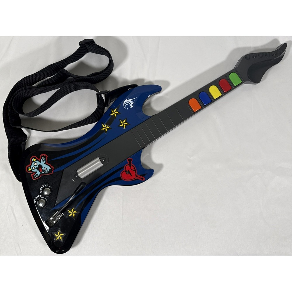REACT Rocker Wireless Guitar PS2 Controller Blue Black RTPS241 No Dongle